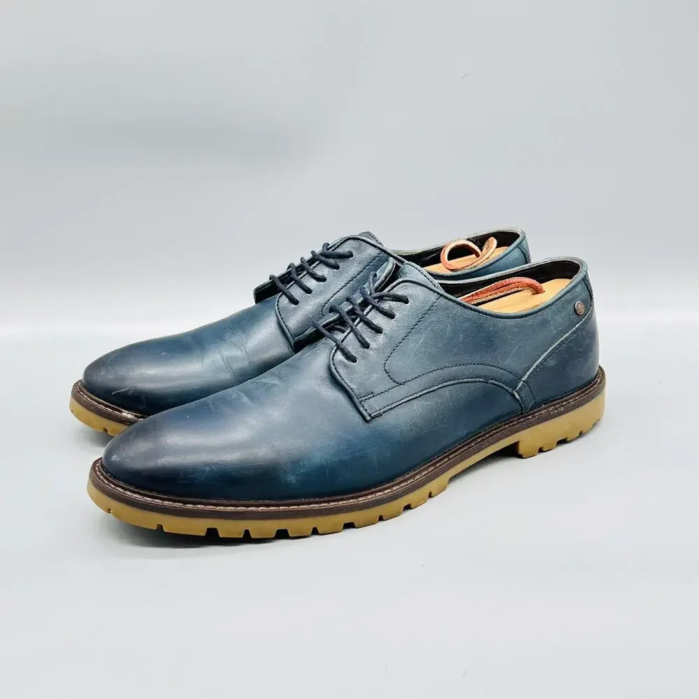 Base London Shoes Mens 11 Blue Leather Bunker Casual Sneakers Comfort Walking